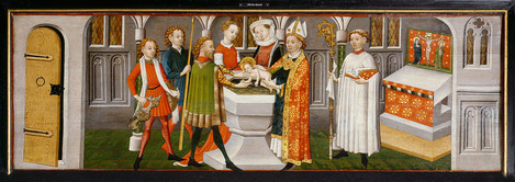 Cologne, c. 1455 – 1460: Legend of St Ursula; Baptism of St Ursula. Softwood, 54 x 89 - 248 cm. Collection of Ferdinand Franz Wallraf. WRM 0708. Photo: Rheinisches Bildarchiv Köln
