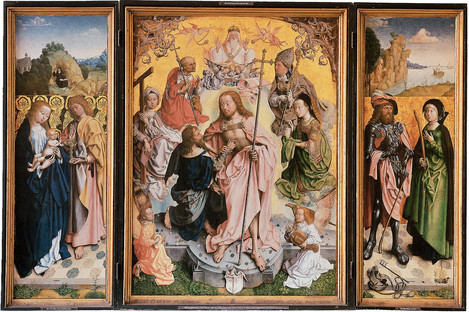Master of the St Bartholomew Altarpiece (active in the Netherlands c. 1475 – 1510): Altarpiece of the Holy Cross, c. 1490 – 1495. Oak, central panel 107 x 80 cm, wings each 107 x 34 cm. Acquired in 1862. WRM 0180. Photo: Rheinisches Bildarchiv Köln