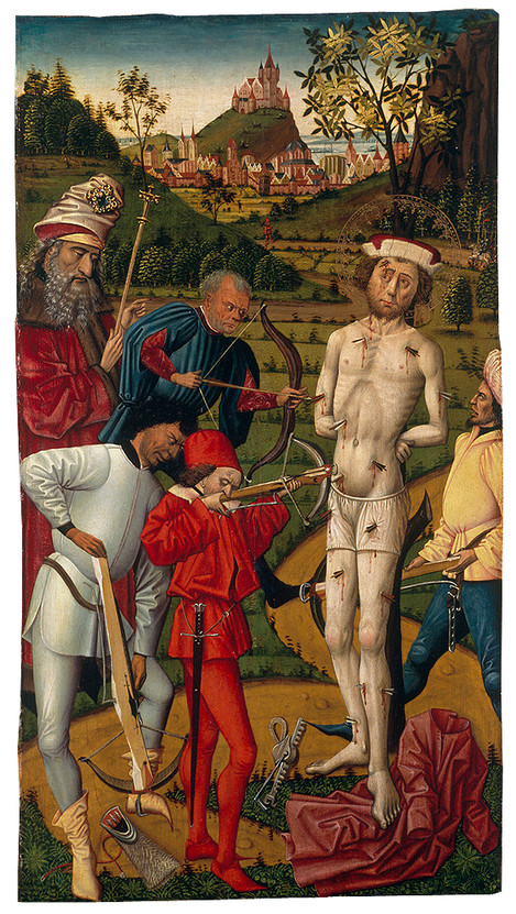 Munich (?): The Martyrdom of St Sebastian, c. 1475. Softwood, 64 x 32 cm. Acquired in 1999 from the legacy of Mrs Martha Oelsner, Cologne. WRM 3633. Photo: Rheinisches Bildarchiv Köln