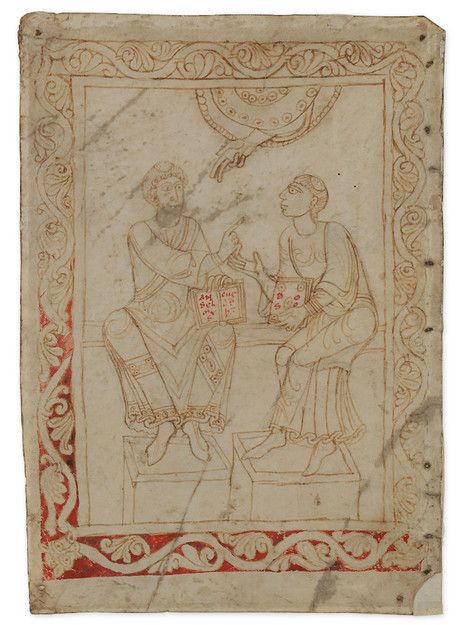 England, um 1100:  Disputatio des heiligen Anselmus von Canterbury, Feder in brauner Tinte und Deckfarbe, auf Pergament. 18,2 x 12,4 cm. Alter Bestand, WRM H 147