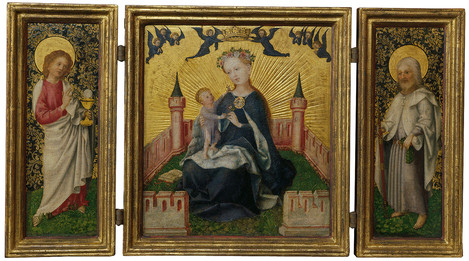 Stefan Lochner (Hagnau c. 1400/1410 – 1451 Cologne): Triptych with the Virgin in the Garden of Paradise, c. 1445 – 1450. Oak, 31 x 27.5 cm (central panel). Acquired in 1914 as a gift from Richard von Schnitzler. WRM 0070. Photo: Rheinisches Bildarchiv Köln