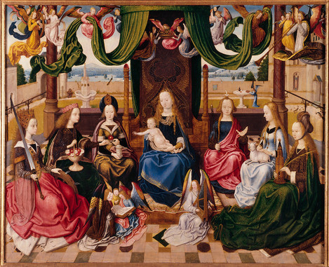 Master of the Legend of St Ursula and workshop (active in Cologne, c. 1480/1490 – c. 1510/1515): The Virgin Mary with Female Saints, c. 1485. Oak, 132 x 164 cm. Collection of Ferdinand Franz Wallraf. WRM 0195. Photo: Rheinisches Bildarchiv Köln