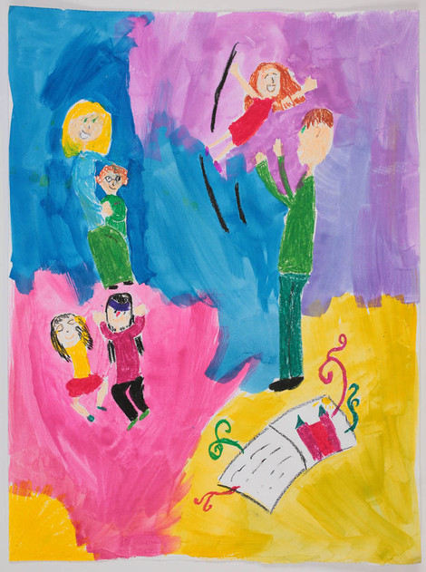 Aimy von Metzen, *2004 in Köln, Spielerische Erziehung, 2016, Deckfarbe und Wachsstift auf Papier