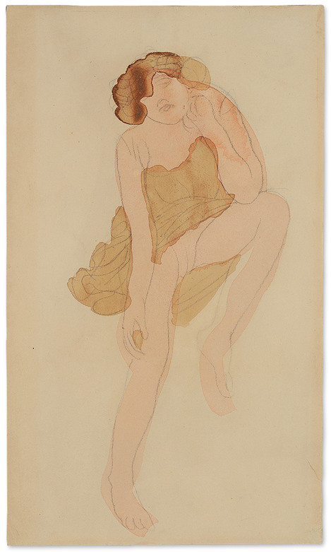 Auguste Rodin (Paris 1840 – 1917 Meudon): Tänzerin, DATIERUNG, Bleistift, aquarelliert, auf Vergé, 32,8 x 19,1 cm. Erworben 1958, WRM 1958/61.