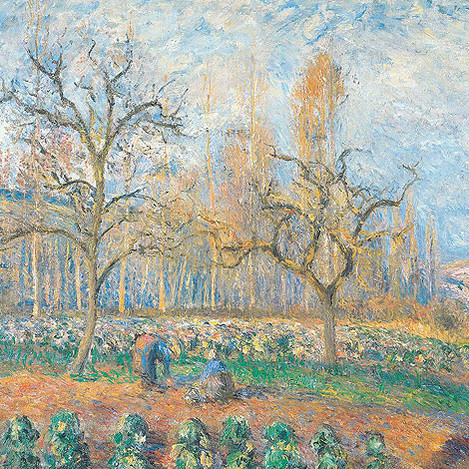 Camille Pissarro (Saint Thomas 1830 – 1903 Paris): Orchard in Pontoise at Sunset, 1878. Oil on canvas, 46.7 x 55.2 cm. Fondation Corboud, WRM Dep. FC 712. Photo: Rheinisches Bildarchiv Köln