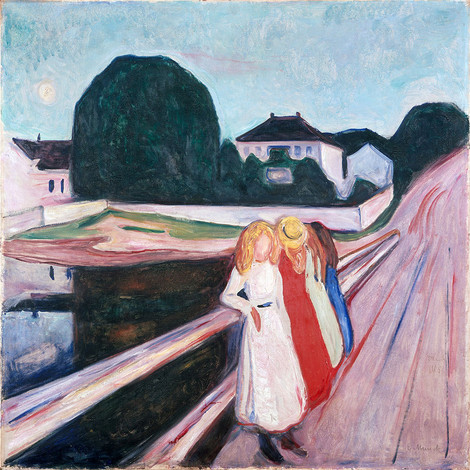 Edvard Munch (Løten 1863 – 1944 Ekely/Skoyen): Vier Mädchen auf der Brücke, 1905, Öl auf Leinwand, 126 x 126 cm. Erworben 1949 als Geschenk Kölner Kunstfreunde. WRM 2816. Foto: Rheinisches Bildarchiv Köln