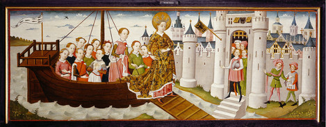 Cologne, c. 1455 – 1460: Legend of St Ursula; Arrival in Tiel. Softwood, 54 x 89 - 248 cm. Collection of Ferdinand Franz Wallraf. WRM 0714. Photo: Rheinisches Bildarchiv Köln