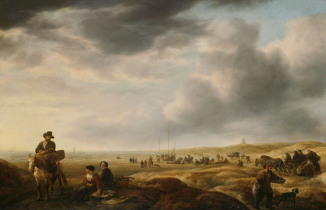 Simon de Vlieger, Rotterdam 1600/01 – 1653 Weesp, Strand mit Fischhändlern, um 1643, Eichenholz, WRM 1828
