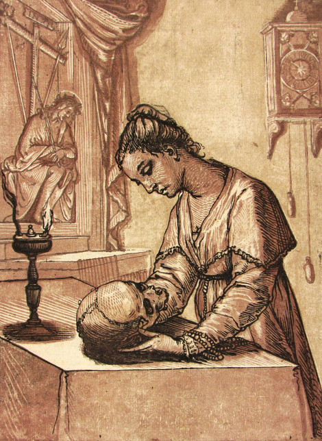 Andrea Andreani , Allegorische Szene („memento mori“) 1591, Farbholzschnitt, Graphische Sammlung, Wallraf-Richartz-Museum & Fondation Corboud, Köln
