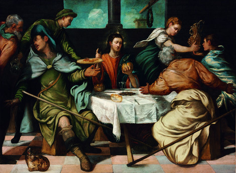 Jacopo Tintoretto, Abendmahl in Emmaus, um 1543, Öl auf Leinwand, 156 x 212 cm, Szépmüvészeti Múzeum / Museum der Bildenden Künste, Budapest, Foto: © Szépm?vészeti Múzeum / Museum of Fine Arts Budapest