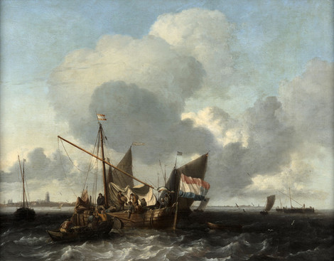 Ludolf Backhuyzen, Emden 1630 – 1708 Amsterdam, Boote auf der Zuidersee vor Naarden, 1660-63, Eichenholz, WRM 2566