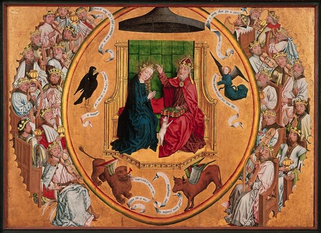 Niederrheinisch: Krönung Mariae mit den 24 Ältesten, um 1450 – 1475. Eichenholz, 106,5 x 148,5 cm. Erworben 1909. WRM 0112. Foto: Rheinisches Bildarchiv Köln