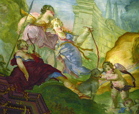(Entwurf des Details Nymphen im Gefolge der Diana für das Fresko Die vier Jahreszeiten huldigen der göttlichen Vorsehung, 1759-1761, Festsaal des Neuen Schlosses, Meersburg)
