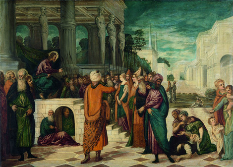 Jacopo Tintoretto und Werkstatt, Christus und die Ehebrecherin, um 1547 - 1549, Öl auf Leinwand, 160 x 225 cm, Rijksmuseum Amsterdam, Foto: © Rijksmuseum Amsterdam