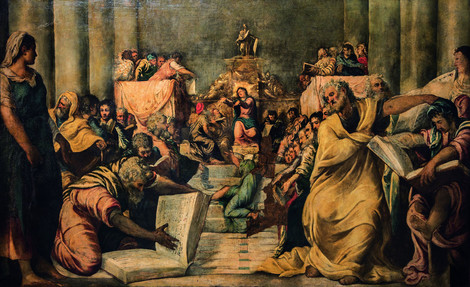 Jacopo Tintoretto, Christus unter den Schriftgelehrten, um 1539, Öl auf Leinwand, 197 x 319 cm, Veneranda Fabbrica del Duomo di Milano, Museo del Duomo, Mailand, Foto: © Veneranda Fabbrica del Duomo di Milano