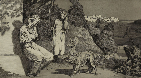 Max Klinger: Pryamus und Thisbe II, aus dem Zyklus Opus II – Rettungen Ovidischer Opfer, 2. Ausgabe 1880, Radierung und Aquatinta auf Chine collé, Graphische Sammlung, Wallraf-Richartz-Museum & Fondation Corboud, Dauerleihgabe der Bundesrepublik Deutschland seit 2012