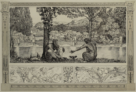 Max Klinger: Narziss und Echo, aus dem Zyklus Opus II – Rettungen Ovidischer Opfer, 2. Ausgabe 1880, Radierung und Aquatinta auf Chine collé, Graphische Sammlung, Wallraf-Richartz-Museum & Fondation Corboud, Dauerleihgabe der Bundesrepublik Deutschland seit 2012