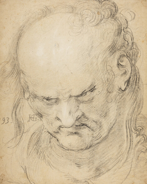 Hendrick Goltzius, Fantasy Head of an Old Man, 1593, Black chalk, heightened with white chalk, on light brown laid paper. Wallraf-Richartz-Museum & Fondation Corboud, Köln, Graphische Sammlung, © Photo: Thomas Klinke, Wallraf-Richartz-Museum
