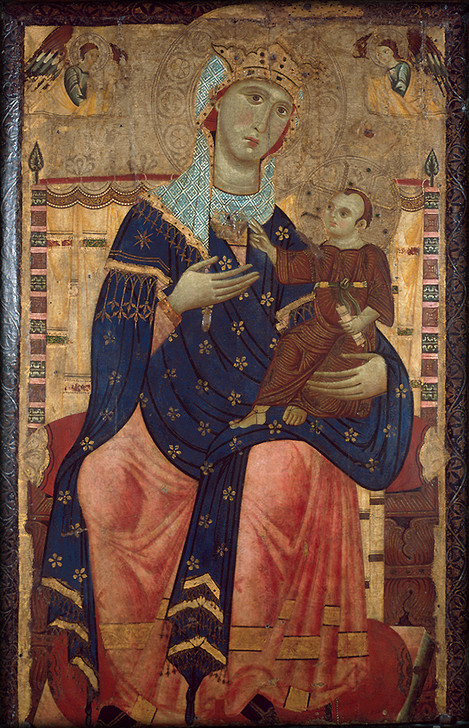 Lucchesisch, um 1250 – 1260: Thronende Madonna mit dem Kind, Leinwand auf Pappelholz, 104 x 63 cm. Erworben 1968 als Leihgabe der Familie Neven DuMont, Köln. Inv. Nr. WRM Dep. 0319. Foto: Rheinisches Bildarchiv.