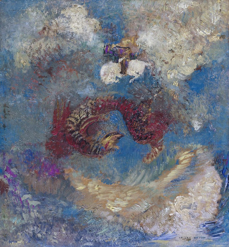 Odilon Redon (Bordeaux 1840 – 1916 Paris): Battle with the Dragon, c. 1907. Oil on poplar, 29.5 x 27 cm. Acquired in 1949 for the Joseph Haubrich Collection. WRM 2812. Photo: Rheinisches Bildarchiv Köln