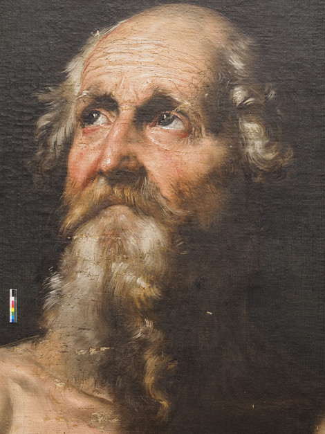 Detail nach der Firnisabnahme bei Jusepe de Ribera, St. Paulus, der Eremit, 1647, Köln, Wallraf-Richartz-Museum & Fondation Corboud