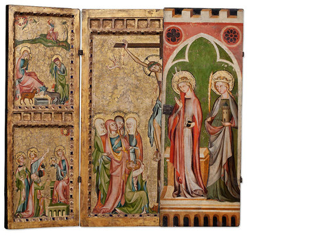 Cologne, c. 1340 – 1350: Triptych with Depiction of the Salvation Story. Oak, central panel 65 x 48 cm, wings each 65 x 24 cm (with original frame). Collection of Ferdinand Franz Wallraf. Inv. no. WRM 0001. Photo: Rheinisches Bildarchiv.