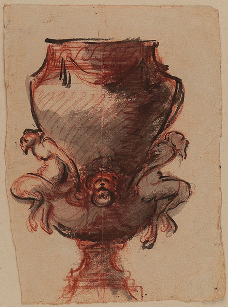 Louis Claude Vassé (1716-1772), Design for a vase, Red chalk, grey pen, wash, Wallraf-Richartz-Museum & Fondation Corboud