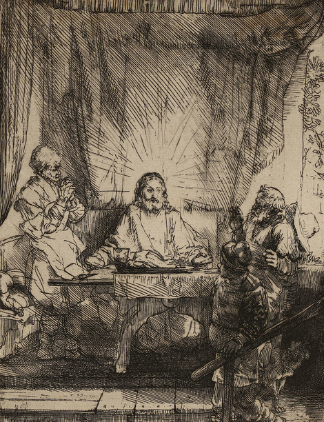 Rembrandt Harmensz. van Rijn Christus in Emmaus, 1654 Radierung, Kaltnadel, Graphische Sammlung, Wallraf-Richartz-Museum