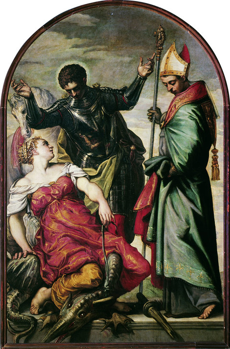Jacopo Tintoretto, Der heilige Ludwig, der heilige Georg und die Prinzessin, 1551, Öl auf Leinwand, 230 x 150 cm, Gallerie dell'Accademia, Venedig, Foto: © bpk / Scala - courtesy of the Ministero Beni e Att. Culturali