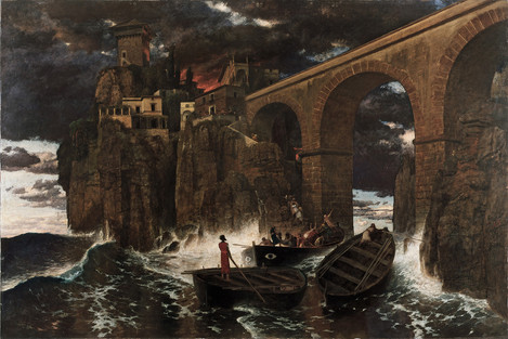 Arnold Böcklin (Basel 1827 – 1901 San Domenico/Florenz): Pirate Attack (Heroic Landscape), 1886. Varnish paint on mahogany, 153 x 232 cm. Acquired in 1904 as a gift from Cologne Art-Lovers. WRM 1143. Photo: Rheinisches Bildarchiv Köln