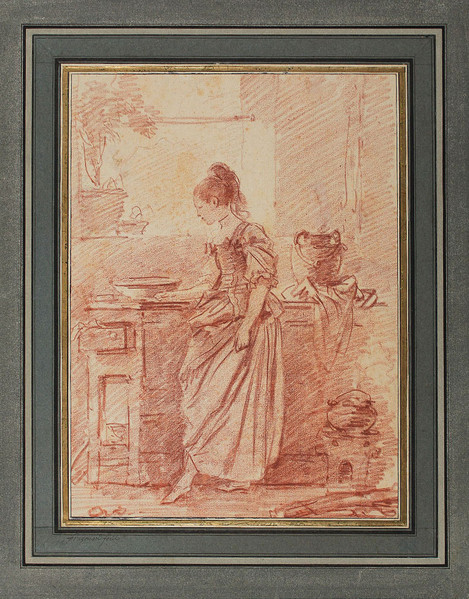 Jean-Honoré Fragonard (Grasse 1732 – 1806 Paris): Die hübsche Köchin, DATIERUNG, Rötel auf Vergé, 33,5 x 24,6 cm. Erworben 1944, WRM 1944/6