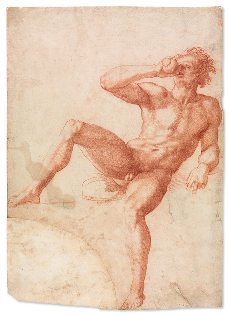 Baccio Bandinelli (Florenz 1493 – 1560 Florenz): Studie eines jungen Knaben mit Trinkgefäß, um 1530/40, Rötel auf Vergé, 40,2 x 28,6 cm. Alter Bestand, WRM Z 3450