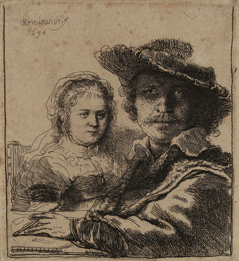 Rembrandt Harmensz. van Rijn Selbstbildnis mit Saskia, 1636 Radierung, Graphische Sammlung, Wallraf-Richartz-Museum