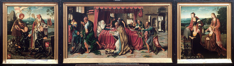 Joos van Cleve, the Elder (Joos van der Beke, active in Antwerp 1511 - 1540): Triptych with the Death of Mary, 1515. Oak, 65 x 125,5 cm (cental panel), 67 x 59 cm (wings). Collection of Ferdinand Franz Wallraf. WRM 0430. Photo: Rheinisches Bildarchiv Köln