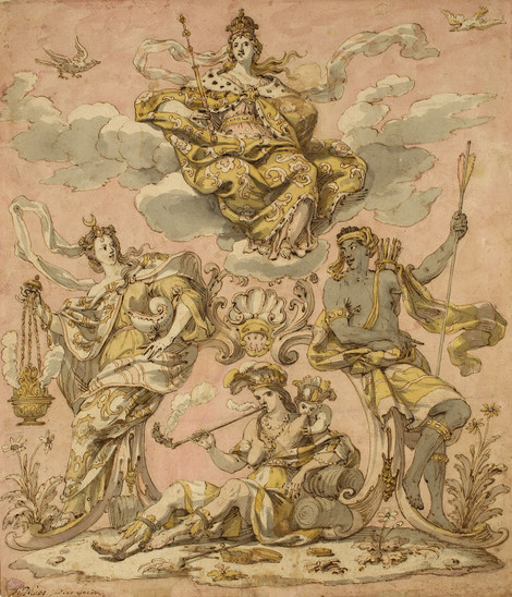 Godfried Maes II. (Antwerpen 1649 – 1700 Antwerpen), Die vier Erdteile, um 1700, Graphische Sammlung, Wallraf-Richartz-Museum