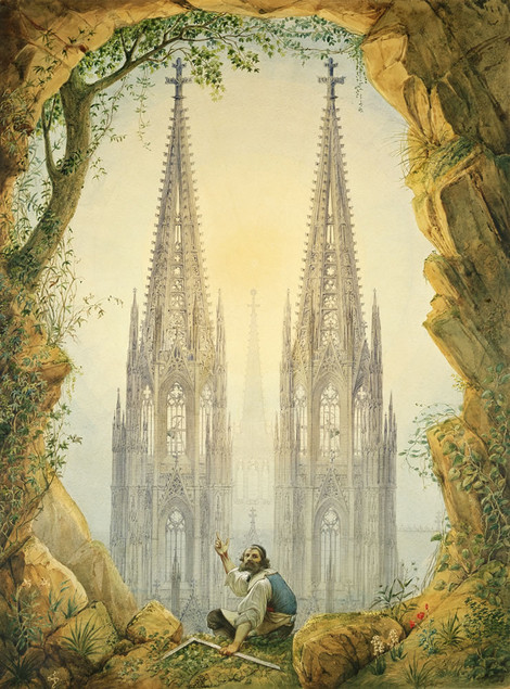 Vincenz Statz, Und fertig wird er doch, 1861, Aquarell, 65,8 x 48,9 cm, Wallraf-Richartz-Museum & Fondation Corboud, Köln
