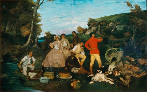 Gustave Courbet (Ornans 1819 – 1877 La-Tour-de-Peilz): Breakfast after the Hunt, 1858. Oil on canvas, 207 x 325 cm. Acquired in 1910 as a gift from Mr Leonhard Tietz. WRM 1171. Photo: Rheinisches Bildarchiv Köln