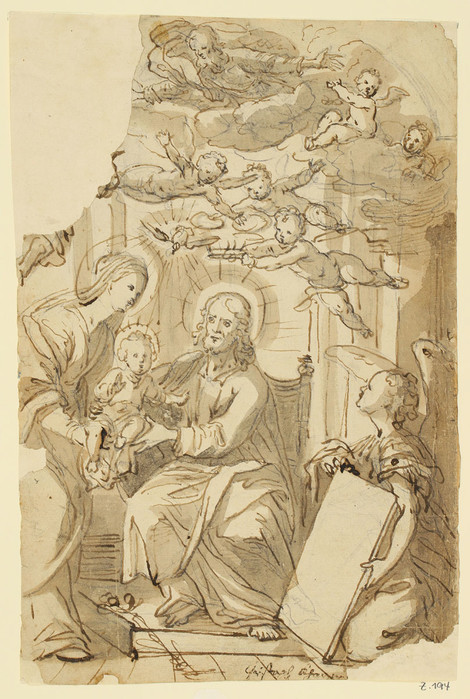 Christoph Schwarz, Die heilige Familie, 17. Jahrhundert, Graphit, Feder in Braun, braun laviert auf Vergépapier, Graphische Sammlung, Wallraf-Richartz-Museum