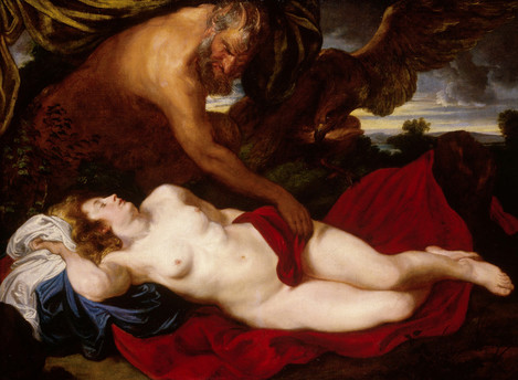 Anthonis van Dyck (Antwerpen 1599 – 1641 London), Jupiter als Satyr bei Antiope, um 1620, Leinwand, Leihgabe der Bundesrepublik Deutschland, 1966