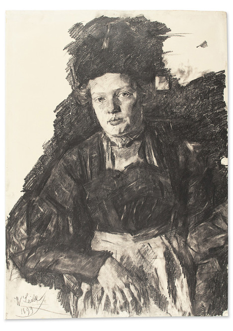 Wilhelm Leibl (Cologne 1844–1900 Würzburg): The Girl with the Velvet Cap (‘Die Wabn’),  charcoal on vergé paper, 61.2 x 44.7 cm. Acquired in 1911, WRM 1925/271
