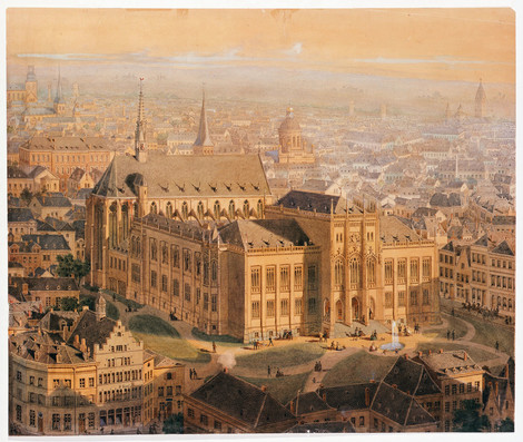Jacob Hinden, Ansicht des Wallraf-Richartz-Museums und Umgebung, um 1861, Aquarell, Kölnisches Stadtmuseum, Foto: RBA Köln