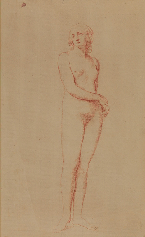 Johann Anton de Peters (1725-1795), Standing Female Nude, Red chalk on top of traces of squaring in black chalk, Wallraf-Richartz-Museum & Fondation Corboud