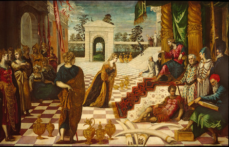 Jacopo Tintoretto und Werkstatt, Salomo und die Königin von Saba, um 1546–1548, Öl auf Leinwand, 151 x 238 cm, Bob Jones University Museum and Gallery, Greenville, South Carolina, Foto: © Bob Jones University Collection