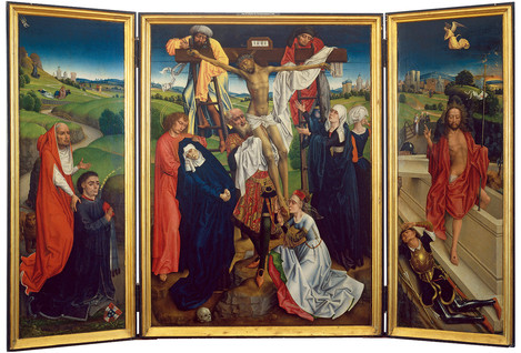 Master of the Legend of St Catharine (active in Brussels, last third of the 15th century): Triptych with the Descent from the Cross, last third of the 15th century. Wood, 129 x 95 cm (central panel), 129 x 43.5 cm (wing). On permanent loan from the Franciscan Monastery in Cologne. WRM Dep. 0029. Photo: Rheinisches Bildarchiv Köln