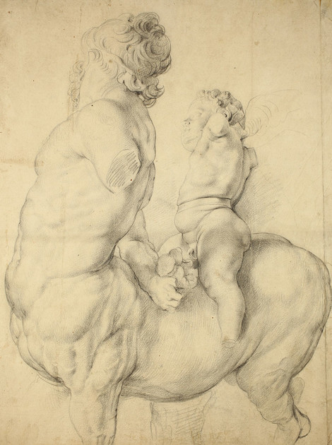 Peter Paul Rubens (Siegen 1577 – 1640 Antwerpen), Kentaur von Cupido gezähmt, 1602 / 1608, Schwarze Kreide, Graphische Sammlung, Wallraf-Richartz-Museum