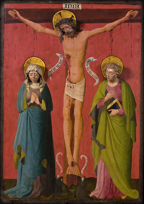 Kölnisch: Christus am Kreuz zwischen Maria und Johannes, um 1425 – 1435. Eichenholz, 89 x 86 cm. Sammlung Ferdinand Franz Wallraf. WRM 0057. Foto: Rheinisches Bildarchiv Köln