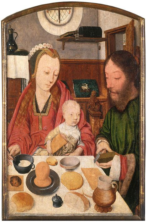 Jacob Jansz (active in Haarlem, c. 1483 – 1509): The Holy Family at Table, c. 1495 – 1500. Oak, 45.5 x 32 cm. WRM 0471. Photo: Rheinisches Bildarchiv Köln
